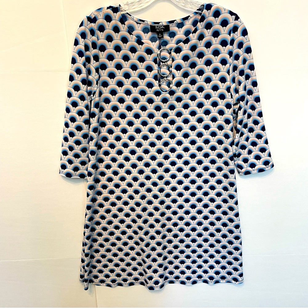 MSK Petite Blue Multicolor Sheath Mini Dress Sz PL